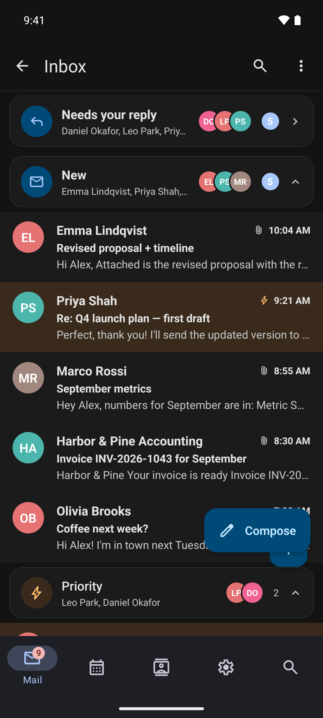 NotiSpark Android app in dark mode